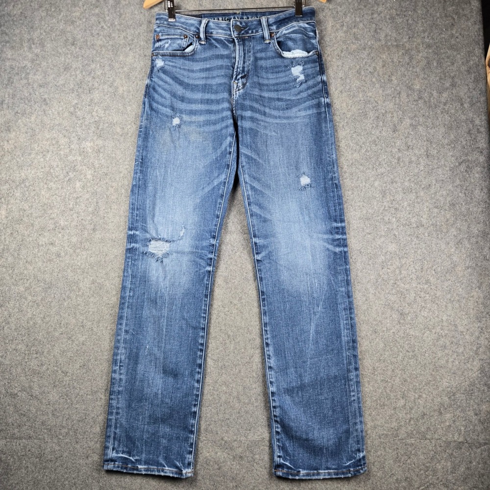 American Eagle Original Bootcut Jeans Mens 31x34 Fits 31x32 Blue Distressed
